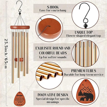Grandpa Gifts Wind Chimes - Metal Windchimes with Card Indoor Outdoor Hanging Decor Appreciation Christmas New Year Grandparents Day Retirement Birthday Gift for Grandfather from Grandkids