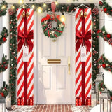 BlissYard Red White Christmas Porch Decorations 12x71 Inch Welcome Hanging Banner Porch Signs for Holiday Decor Gift Box Door Banners for Christmas Winter Home Porch Outdoor Decoration for Front Door