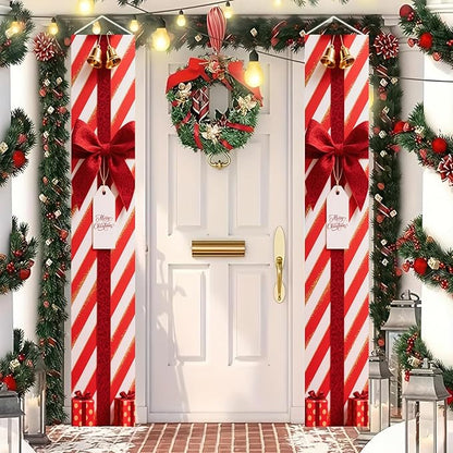 BlissYard Red White Christmas Porch Decorations 12x71 Inch Welcome Hanging Banner Porch Signs for Holiday Decor Gift Box Door Banners for Christmas Winter Home Porch Outdoor Decoration for Front Door