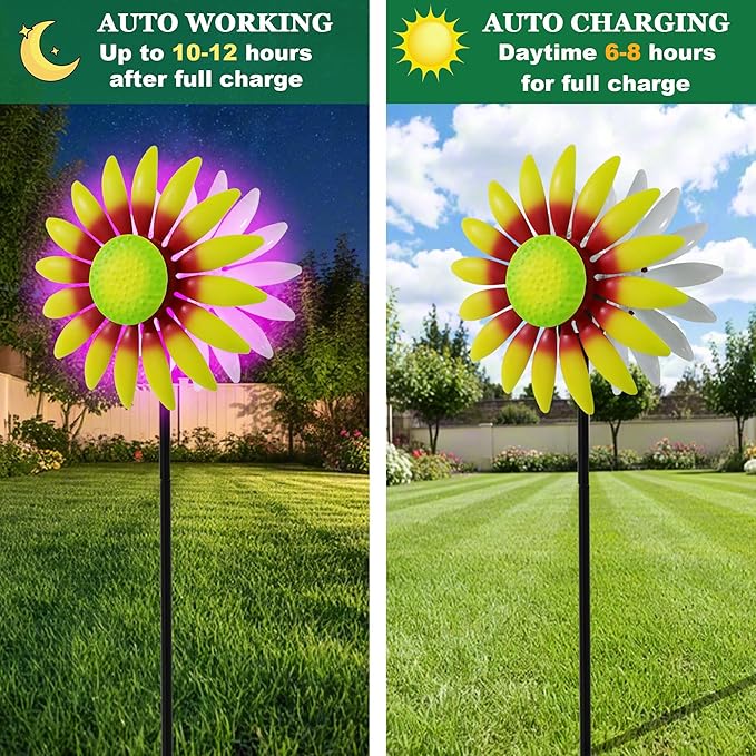 Decorative Metal Garden Daisy-Style Rotator, Decorative Garden Post, Daisy-Style Sculpture Courtyard. Outdoor Courtyard Art. (Yellow)