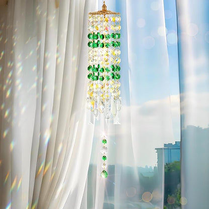 Crystal Wind Chimes for Outside with Rainbow Light Reflections Glass Bells and Rose Gold Alloy Hooks Indoor Outdoor Decor for Home Garden Patio Porch Birthday House Warming (Green)
