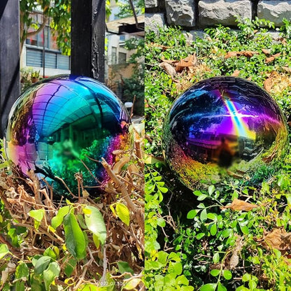 6 inch Diameter Gazing Ball,Rainbow Stainless Steel Polished Reflective Smooth Garden Sphere Globe Mirror,Colorful and Shiny Addition to Any Garden or Home