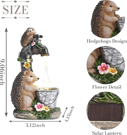 TERESA'S COLLECTIONS Garden Decor, Cute Hedgehogs and Faucet Garden Decor with Solar Light, Waterproof Resin Garden Statue, Outdoor Hedgehogs Figurines, Garden Gift for Women Mom, Indoor/Outdoor
