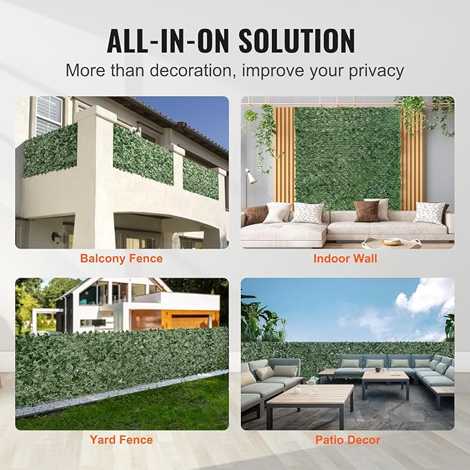 VEVOR Artificial Ivy Privacy Fence Screen, 59 x 158 in Faux Ivy Vine Leaf Hedges Fence, Greenery Privacy Fence with Mesh Cloth Backing, Green Wall Decoration for Outdoor Garden, Yard, Balcony