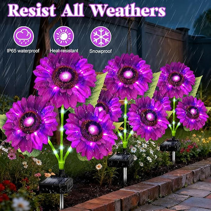 ANGMLN Solar Lights Outdoor Garden Decor, 5 Pack with 15 Purple Sunflower Lights, Solar Flowers Waterproof, Birthday Gifts for Mom Women, Outside Decorative Light for Landscape Yard Patio Lawn