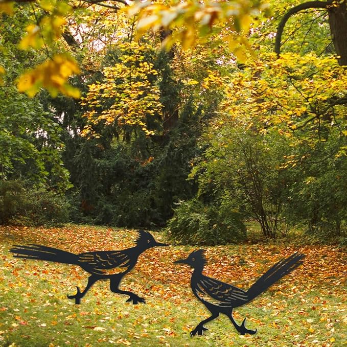 WADORN 2Pcs Metal Bird Garden Stake Statue, Running Birds Silhouette Decorative Farmhouse Stakes Metal Lawn Ornaments Cute Animal Lawn Art for Bird Lover Garden Backyard Outdoor Decorations