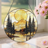 8-Inch Stained Glass Ornament, Stained Glass Window Hanging, Window Hanging Decor Suncatcher, Mountain Sunset Ornament | Holiday, Mother’s Day, Housewarming | Gifts for Nature Lovers, Friend & Family