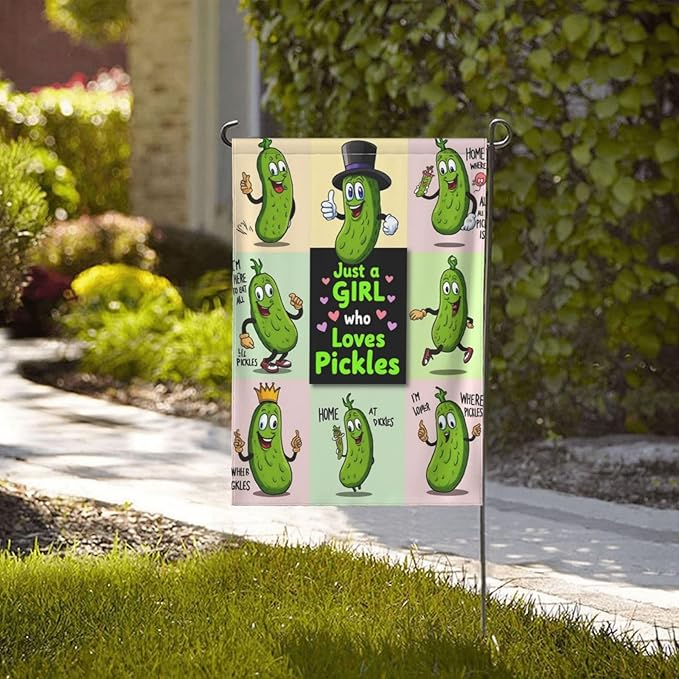 Just A Girl Loves Pickles Garden Flag Double Sided Flags For Room Outside Yard Flag Outdoor Banner Wall Art Hanging 28"X40"