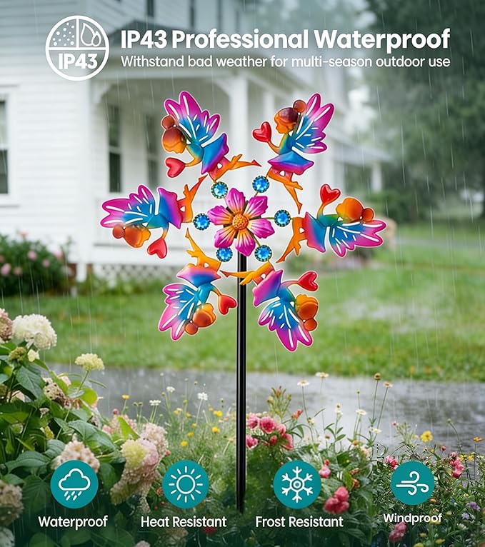 44" Flower Fairy Garden Wind Spinners - Metal Outdoor Stakes Kinetic Wind Spinner Windmills Decor, Wind Sculpture Yard Art Decorations for Patio, Lawn & Garden