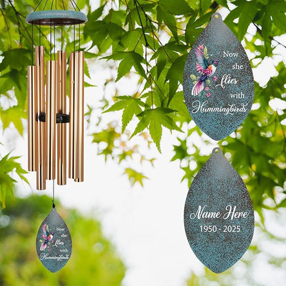 ASTARIN Personalized Memorial Wind Chimes, 35" Deep Tone Hummingbird Wind Chimes Memorial Gifts for Loss Mom Dad, Sympathy Windchime in Loving Memory of Loss Loved One(Produced in USA)