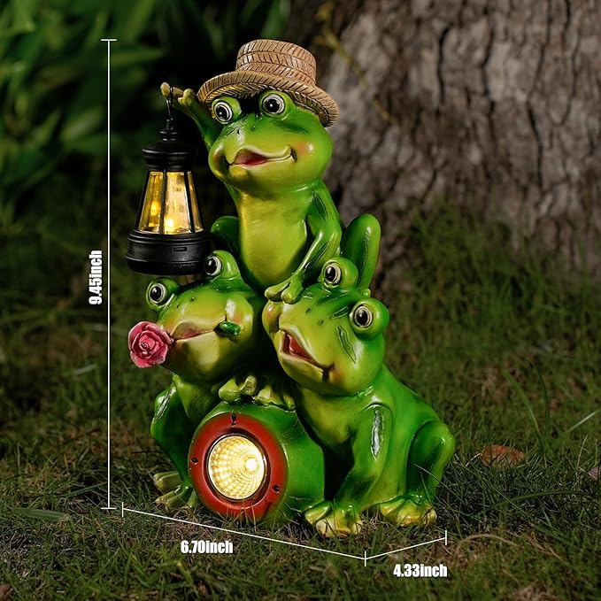Joint Honglin Solar Frog Family Garden Statue Figurines with Lantern & LED Light – Cute Solar Yard Decor for Lawn, Patio & Outdoor Pathway(Family Frogs)