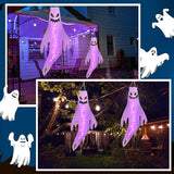 Geefuun 2PCS Purple Halloween Fierce Ghost Windsocks Hanging Decorations -43 Inch Flag Wind Socks for Home Yard Outdoor Decor Party Supplies (Batteries Not Included,No Timer)