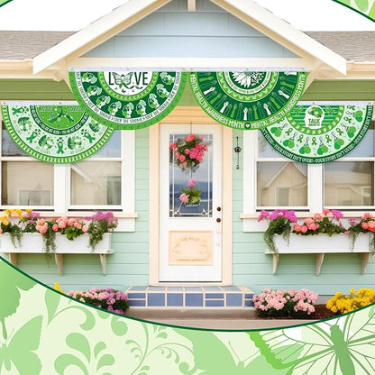 6 Pcs Mental Health Awareness Bunting Fan Flag Mental Health Garden Half Fan Banner Decoration for Mental Health Awareness Indoor Outdoor Yard Decor, 1.5 x 3 ft