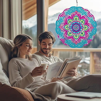 Wind Spinners Outdoor, Hanging Wind Spinner for Garden Decoration, 8 inch 3D Stainless Steel Metal Wind Sculpture for Indoor/Outdoor Decor, Mandala B