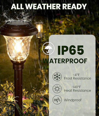 BEAU JARDIN 8 Pack Solar Pathway Lights Outdoor Solar Powered Waterproof Glass Christmas Gift High Lumen for Garden Landscape Path Yard Walkway Driveway White Color Changing Bronze