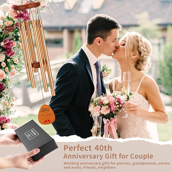 40th Anniversary Wedding Wind Chime with Meaningful Sayings, Happy 40th Anniversary Decorations Romantic Gifts for Couple, Parents, Wife, Husband, Friends, Ruby Anniversary Keepsake
