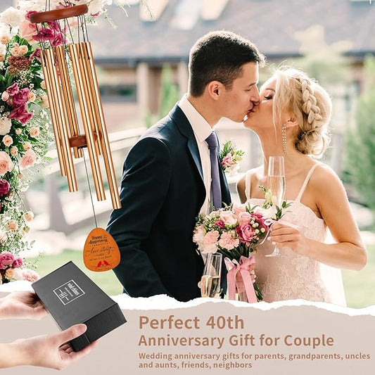 40th Anniversary Wedding Wind Chime with Meaningful Sayings, Happy 40th Anniversary Decorations Romantic Gifts for Couple, Parents, Wife, Husband, Friends, Ruby Anniversary Keepsake