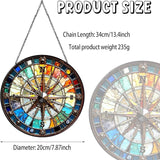 Compass Stained Glass Window Hanging Compass Sun Catcher Decor New House Decor Christmas Suncatchers for Home Windows Hanging Decoration, 7.87inch