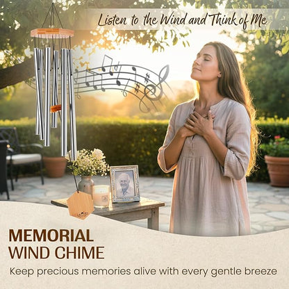 UpBlend Metal Wind Chimes Deep Tone - Outdoor Sympathy & Memorial Gift for The Loss of a Loved One, Memorial Wind Chimes, Thoughtful Sympathy Gift for Bereavement and Remembrance. 29" Silver