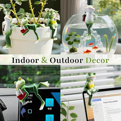 Garden Frog Statues – Funny Outdoor Figurines for Yard, Patio, Lawn, Indoor Decor – Cute Animal Ornaments & Plant Hangers – Birthday for Women (3 Pack)