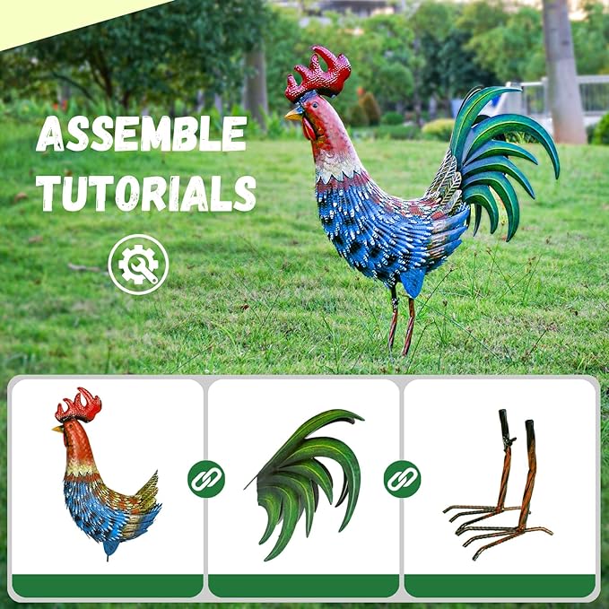 Chicken Decor Garden Sculptures & Statues Rooster Decor Extra Large Outdoor Sculptures Metal Yard Decor Ornaments Outdoor Sculpture