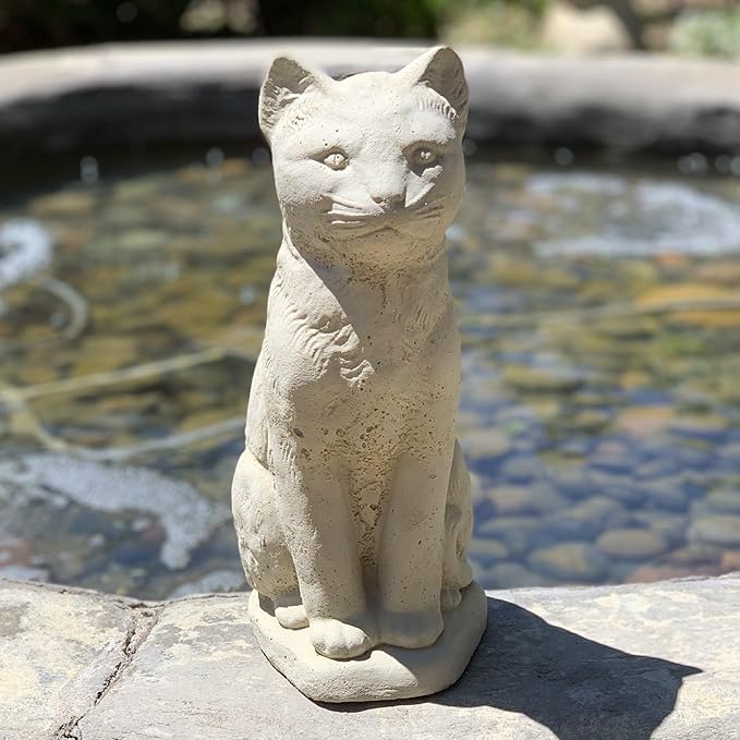Vintage Sitting Cat: Solid Durable Stone with Distressed Texture. Perfect for Home Decor & Sealed for Outdoor Use. Handcrafted USA. (Classic/White)