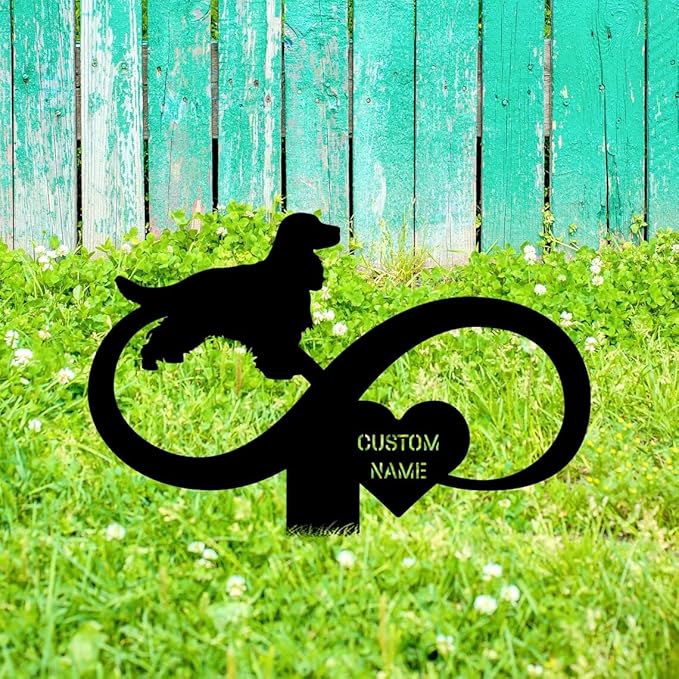 Garden Stake with Heart and English Cocker Spaniel,Infinity Heart Pet Memorial Metal Yard Art,Gift for Dog Lovers,English Cocker Spaniel Sympathy Stake,English Cocker Spaniel Gift.