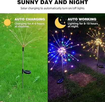 YOTOZU 4 PCS Solar Firework Light, Outdoor Solar Garden Decorative Lights 120 LED Powered 40 Copper Wires String DIY Landscape Light for Walkway Pathway Backyard Decoration Parties Perfect Gifts(Red)