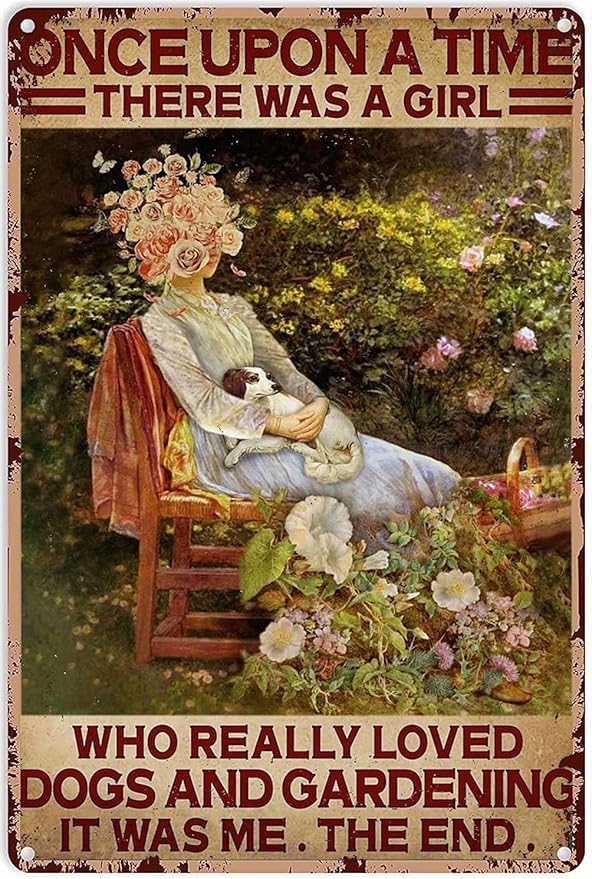 Garden Signs A Girl Loves Dogs and Gardening Vintage Metal Tin Sign Garden Decor For Bedroom Home Hotel Bar Cafe Wall Decoration 8x12 Inch