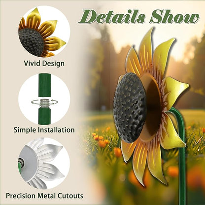 5pcs Sunflowers Yard Wind Spinners Outdoor Decoration Stakes Lawn Ornaments, Lawn Decorations Garden Stakes, Metal Outside Decorations for Metal Yard Art Flower Garden Decor, Sunflower Gift for Women