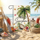 AVOIN colorlife Summer Tropical Palm Tree Garden Flag 12x18 Inch Double Sided Outside, Hello Sunshine Seasonal Burlap Yard Outdoor Decoration