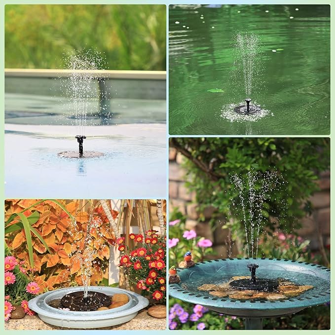 AISITIN Solar Bird Bath Fountain Pump, Solar Fountain for Bird Bath with 6 Nozzles, Solar Powered Water Fountain Pump for Garden, Ponds, Pool, Fish Tank and Outdoor