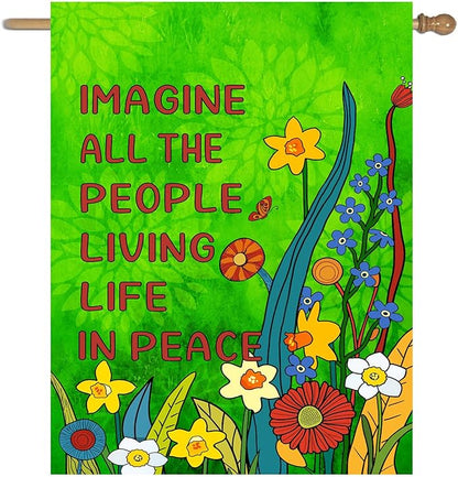 Imagine All the People Living Life in Peace Garden Flag Green 28x40 Double Sided Large Summer House Flags Flower Yard Banner