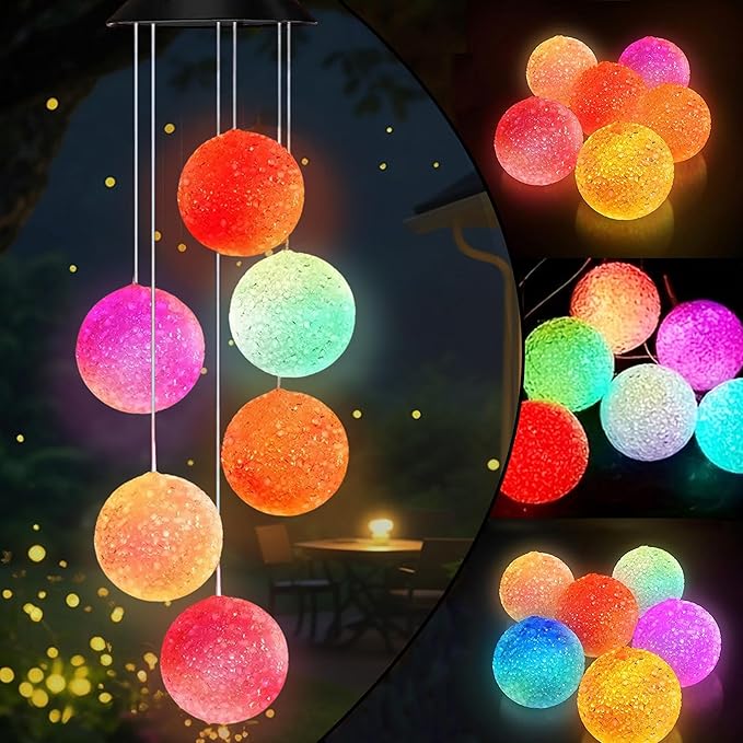 Solar Wind Chime for Outside,2 Pack Hanging Wind Chimes for Outside,Solar Powered Color Changing Crystal Ball WindChimes,Patio Yard Outdoor Garden Porch Decor,Unique Ourdoor Gifts for Mom Grandma