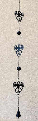 Ebros Black Coated Steel Metal Wyverex Alchemy Folklore Dragon Wall Hanging Wind Chime with Beads 38" L Home and Patio Decor Medieval Fantasy Dungeons and Dragons Mobile Noisemaker