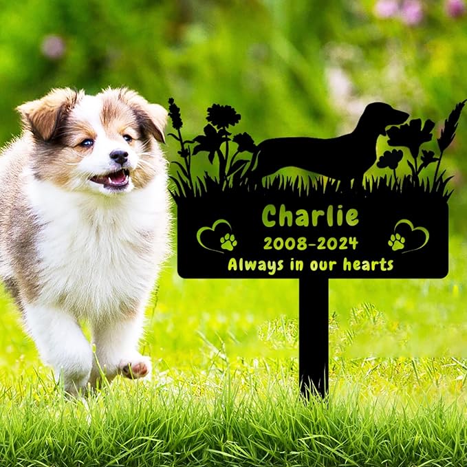 Custom Dachshund Dog Memorial Grave Marker,Personalized Flora Dog Memorial Stake,Dog Memorial Plaque Burial Stake Engraved Sign,Sympathy Grave Stake for Lost Dog,Dog Statue Headstone