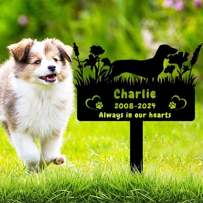 Custom Dachshund Dog Memorial Grave Marker,Personalized Flora Dog Memorial Stake,Dog Memorial Plaque Burial Stake Engraved Sign,Sympathy Grave Stake for Lost Dog,Dog Statue Headstone