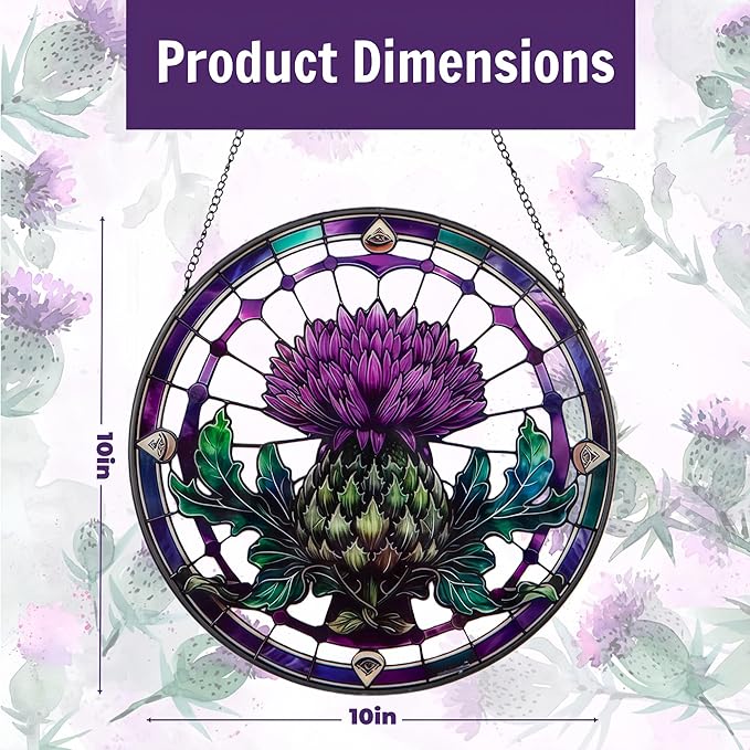 10in Thistle Galss Window Hanging, Celtic/Scottish Symbol Stained - Style Decor, Suncatcher Ornament for Home Wall & Window, Gifts for Friends, Women, Art Lover