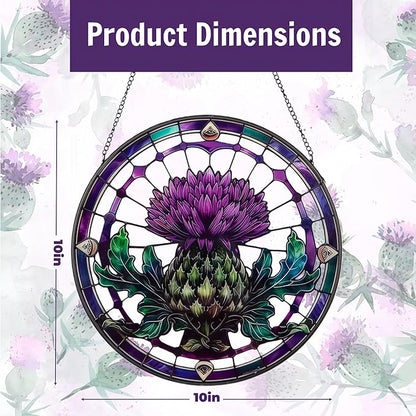 10in Thistle Galss Window Hanging, Celtic/Scottish Symbol Stained - Style Decor, Suncatcher Ornament for Home Wall & Window, Gifts for Friends, Women, Art Lover