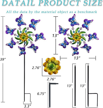 COOZZYHOUR 39" Butterfly Wind Spinner for Yard and Garden Stake,Outdoor Metal Windmill,Single Direction Wind Sculptures, Kinetic Windmills for Garden Decorations.
