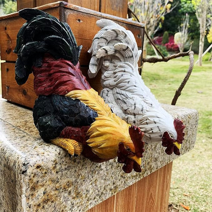 Garden Statues Cock Art Decoration Rooster Figurine for Yard, Chicken Sculpture Ornaments (Red)