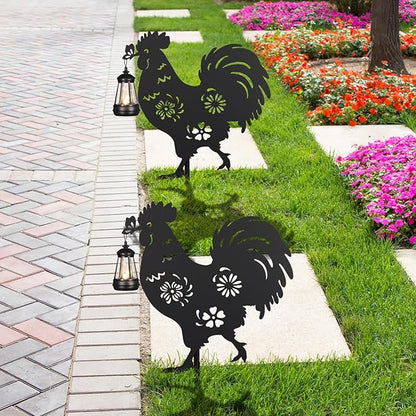 2Pack Solar Outdoor Garden Lights Stakes Solar Metal Flower Rooster Lawn Deco Statue Ideal for Chicken Lovers for Yard Art, Outside, Patio, Outdoor Decor, Garden Decorations, Lawn Ornaments
