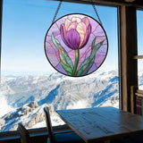 DASTOLL Stained Glass Window Hanging Purple Tulips Flower 7.8" - Suncatcher Door Garden Sun Catcher Home Decor Birthday Mother's Day for Mom Men Woman Parents Her Nana Friend
