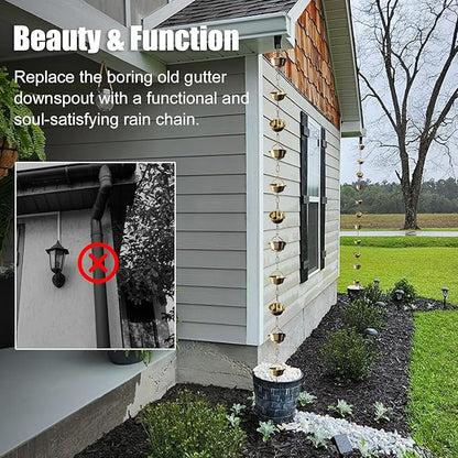 Outside Rain Catcher Chain Copper, House Roof Eaves Hanging Ornament, Gutter Downspout Replacement, Adjustable Length Rain Drain Link,2.2m (7.2ft)
