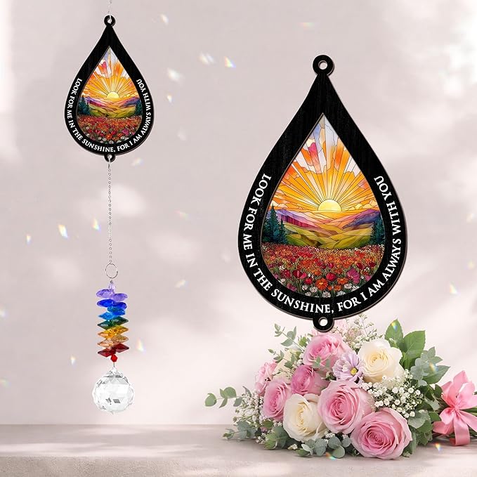 2 Layered Ornament Suncatcher - Look for Me in The Sunshine - Sympathy Gift for Loss of Loved One - Grief Gifts - Heaven Funeral Keepsake - Home Garden Decor - Mother's Day