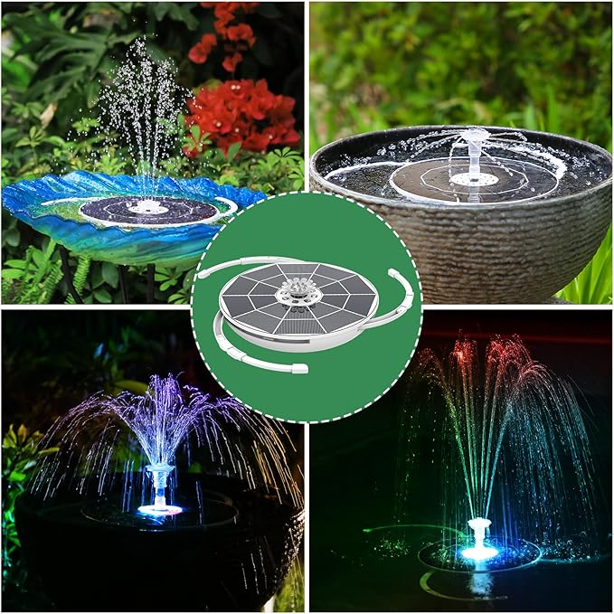 AISITIN 6.5W Solar Fountain Pump with Colorful LED Lights, 3000mAh Battery, Anti-Drift Brackets, 10 Nozzles, Remote Control, Solar Powered Bird Bath Fountain for Outdoor Garden Pond Fish Pond Backyard