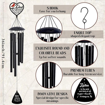 Sympathy Gifts for Loss of Father - Metal Wind Chimes for Outside with Card in Memory of Dad Patio Garden Yard Backyard Balcony Porch Indoor Outdoor Hanging Decor Cardinal Remembrance Gift