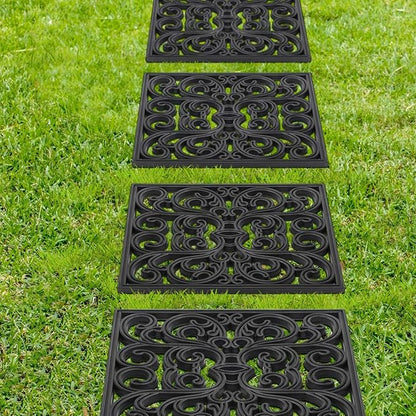 Pangda 8 Pcs Rubber Stepping Stones Outdoor Garden Walkway, 12 x 12 Inch Heavy Duty Pathway Pavers Retro Decorative Stepping Stones for Outside Landscaping Yard Lawn Path(Black,Scroll Square)