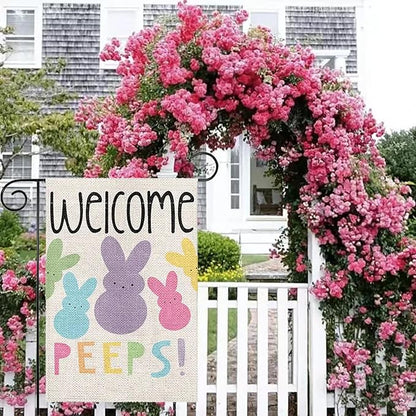 1 Pcs Welcome Garden Flag Colorful Bunny Garden Flags for Outside 12x18 Inch Double Sided Spring Garden Flag Cute Rabbit Yard Flags Seasonal Garden Decorations