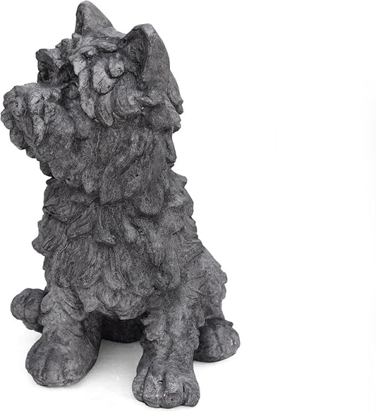 Havemies Cricket Dog Cast Stone Garden Statue, Outdoor Terrier Dog Garden Statue, Antique Gray Finish, No Assembly Required